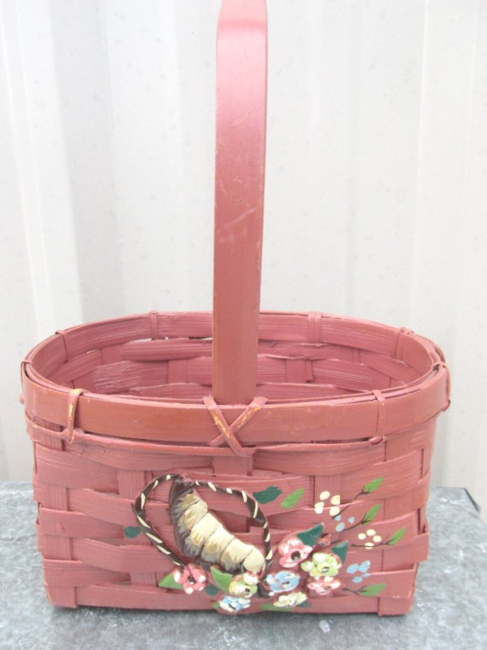 Brown Wicker Woven Basket with Handle and Spring Decor
